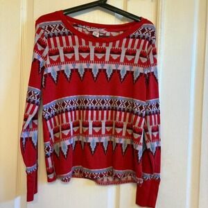 Victoria's Secret red and white long sleeve top with western style pattern